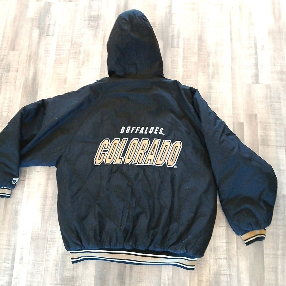 Logo 7 VTG Buffaloes Colorado CU Puffer Jacket-Hooded Men's L‎ Black Gold NCAA